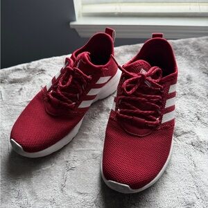 adidas Red Knit Sneakers with White Stripes